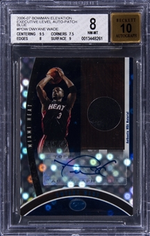 2006-07 Bowman Elevation "Executive Level Auto Patch" Blue #ELAPDW Dwyane Wade Signed Jersey Card (#3/4) - BGS NM-MT 8/BGS 10 - Wades Jersey Number!